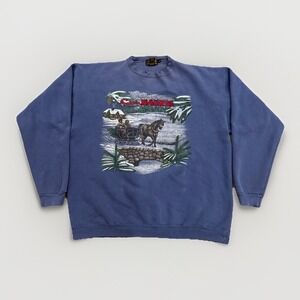 Vintage Eddie Bauer Sweatshirt Mens XXL One Horse Open Sleigh Christmas 90s